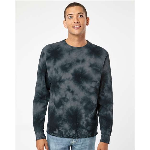 Independent Trading Co. Midweight Tie-Dyed Crewneck Sweatshirt - Independent Trading Co. PRM3500TD Independent Trading Co. Tie Dye Black XS