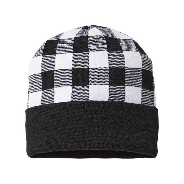 CAP AMERICA USA-Made Plaid Beanie - CAP AMERICA RKP12 CAP AMERICA White/ Black One Size