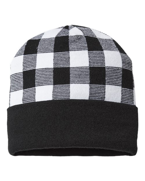 CAP AMERICA USA-Made Plaid Beanie - CAP AMERICA RKP12 CAP AMERICA White/ Black One Size