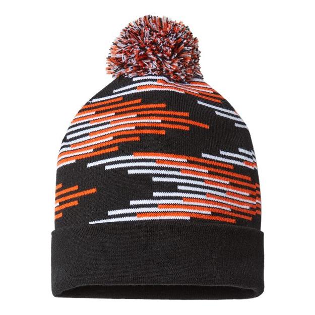 CAP AMERICA USA-Made Bar Beanie - CAP AMERICA RKB12 CAP AMERICA Black/ Deep Orange/ White One Size