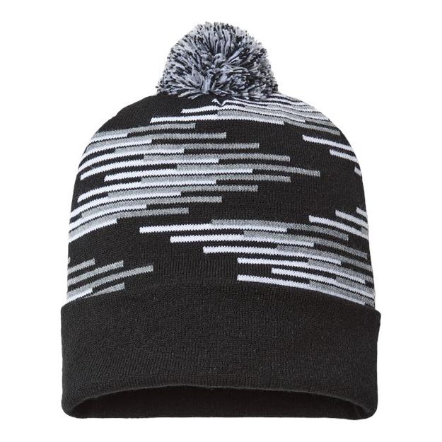 CAP AMERICA USA-Made Bar Beanie - CAP AMERICA RKB12 CAP AMERICA Black/ Heather Grey/ White One Size