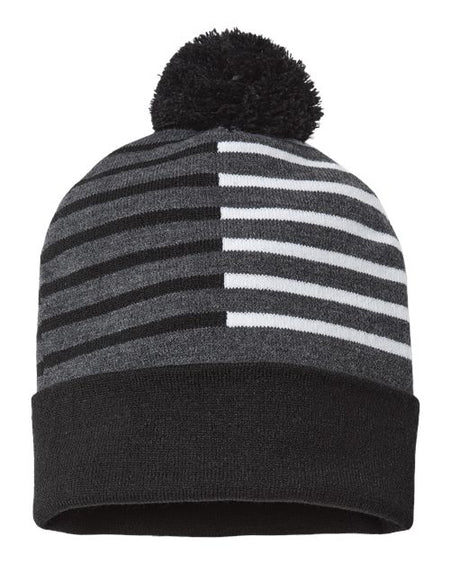 CAP AMERICA USA-Made Half Color Beanie - CAP AMERICA RKH12 CAP AMERICA Black/ White One Size