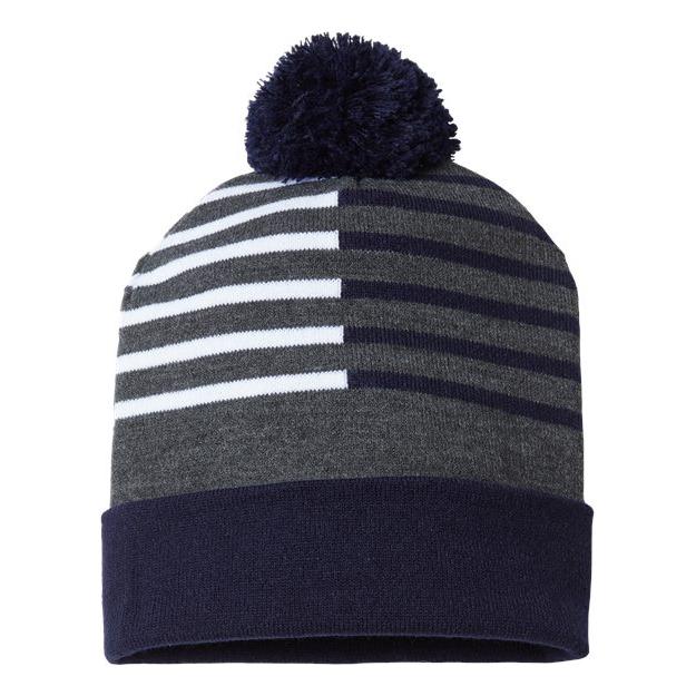 CAP AMERICA USA-Made Half Color Beanie - CAP AMERICA RKH12 CAP AMERICA True Navy/ White One Size