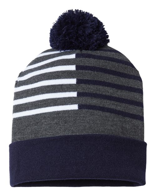 CAP AMERICA USA-Made Half Color Beanie - CAP AMERICA RKH12 CAP AMERICA True Navy/ White One Size