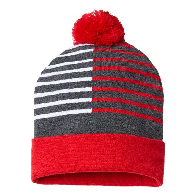 CAP AMERICA USA-Made Half Color Beanie - CAP AMERICA RKH12 CAP AMERICA True Red/ White One Size