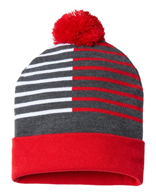 CAP AMERICA USA-Made Half Color Beanie - CAP AMERICA RKH12 CAP AMERICA True Red/ White One Size