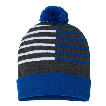 CAP AMERICA USA-Made Half Color Beanie - CAP AMERICA RKH12 CAP AMERICA True Royal/ White One Size