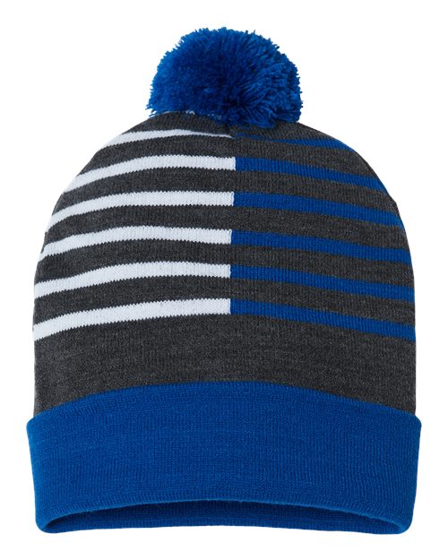 CAP AMERICA USA-Made Half Color Beanie - CAP AMERICA RKH12 CAP AMERICA True Royal/ White One Size