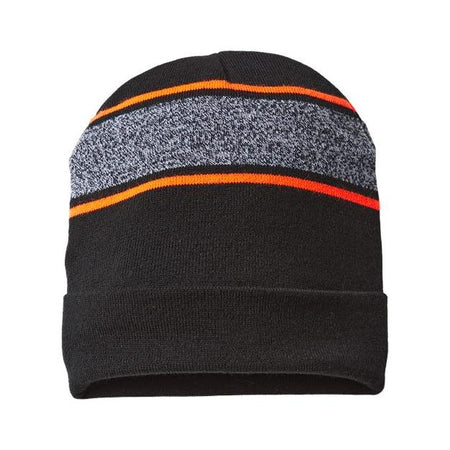 CAP AMERICA USA-Made Variegated Striped Cuffed Beanie - CAP AMERICA RKV12 CAP AMERICA Black/ Neon Blaze One Size