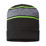 CAP AMERICA USA-Made Variegated Striped Cuffed Beanie - CAP AMERICA RKV12 CAP AMERICA Black/ Neon Yellow One Size