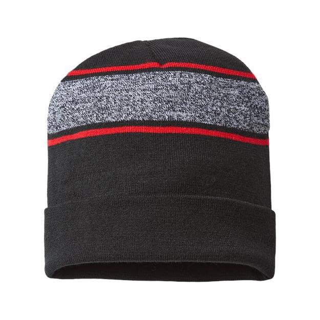 CAP AMERICA USA-Made Variegated Striped Cuffed Beanie - CAP AMERICA RKV12 CAP AMERICA Black/ True Red One Size