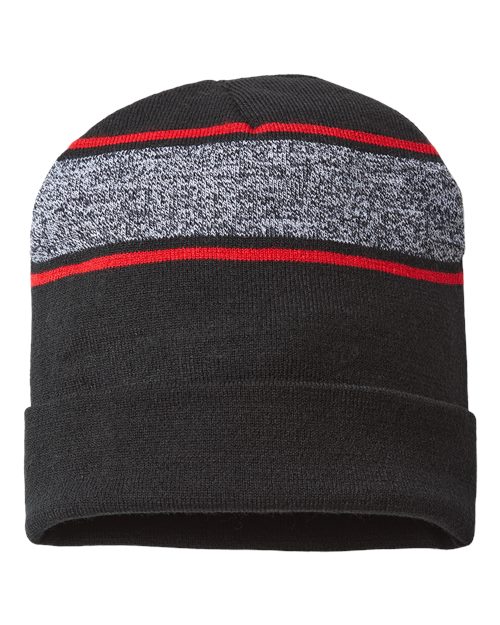 CAP AMERICA USA-Made Variegated Striped Cuffed Beanie - CAP AMERICA RKV12 CAP AMERICA Black/ True Red One Size