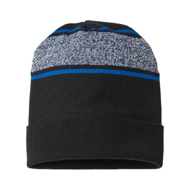 CAP AMERICA USA-Made Variegated Striped Cuffed Beanie - CAP AMERICA RKV12 CAP AMERICA Black/ True Royal One Size