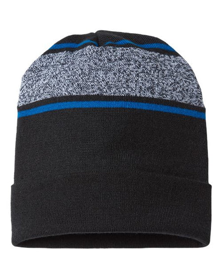 CAP AMERICA USA-Made Variegated Striped Cuffed Beanie - CAP AMERICA RKV12 CAP AMERICA Black/ True Royal One Size