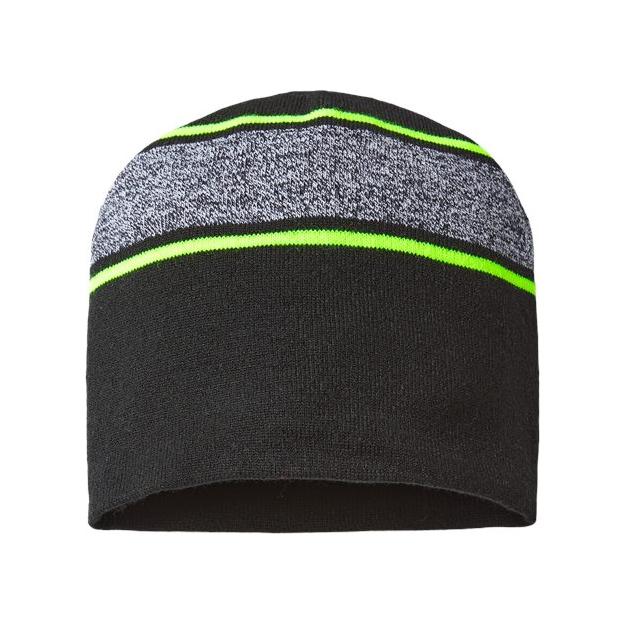 CAP AMERICA USA-Made Variegated Striped Beanie - CAP AMERICA RKV9 CAP AMERICA Black/ Neon Yellow One Size