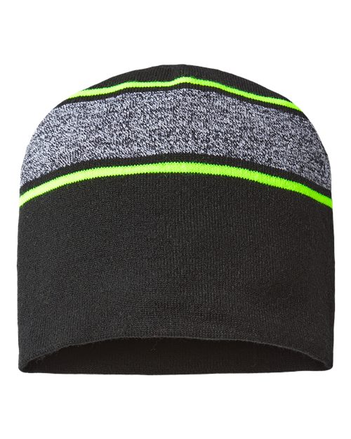 CAP AMERICA USA-Made Variegated Striped Beanie - CAP AMERICA RKV9 CAP AMERICA Black/ Neon Yellow One Size