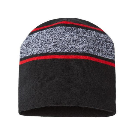 CAP AMERICA USA-Made Variegated Striped Beanie - CAP AMERICA RKV9 CAP AMERICA Black/ True Red One Size