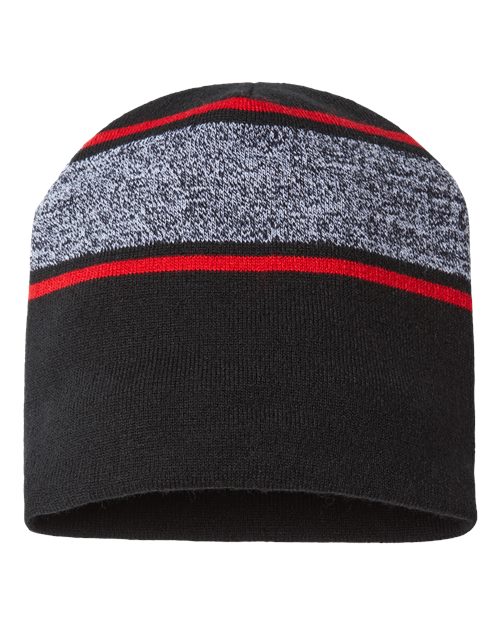 CAP AMERICA USA-Made Variegated Striped Beanie - CAP AMERICA RKV9 CAP AMERICA Black/ True Red One Size