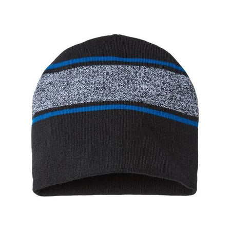 CAP AMERICA USA-Made Variegated Striped Beanie - CAP AMERICA RKV9 CAP AMERICA Black/ True Royal One Size