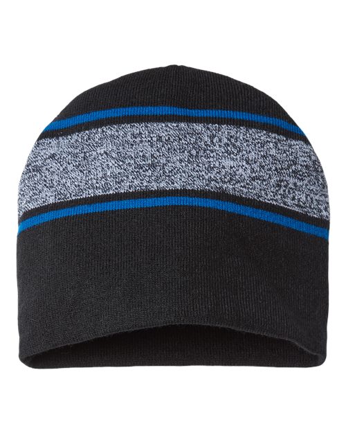 CAP AMERICA USA-Made Variegated Striped Beanie - CAP AMERICA RKV9 CAP AMERICA Black/ True Royal One Size