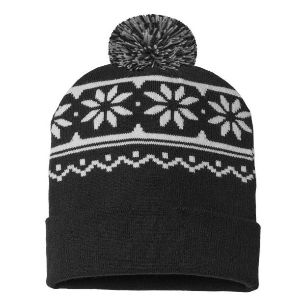 CAP AMERICA USA-Made Snowflake Beanie - CAP AMERICA RKF12 CAP AMERICA Black/ White One Size