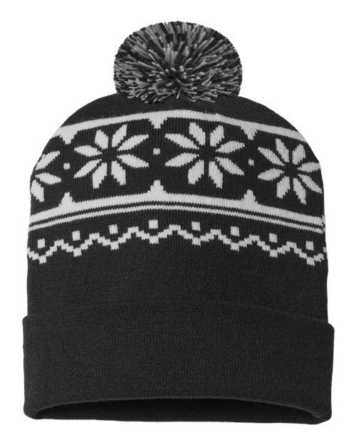 CAP AMERICA USA-Made Snowflake Beanie - CAP AMERICA RKF12 CAP AMERICA Black/ White One Size