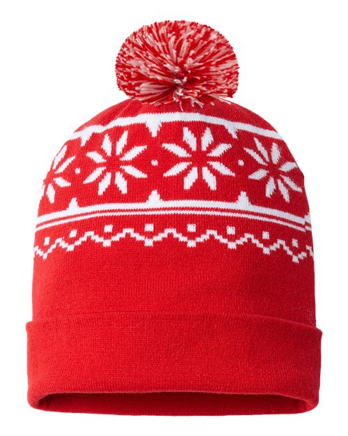 CAP AMERICA USA-Made Snowflake Beanie - CAP AMERICA RKF12 CAP AMERICA True Red/ White One Size