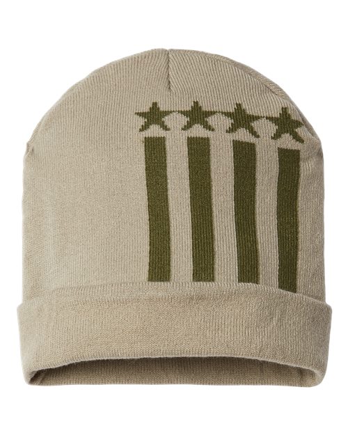 CAP AMERICA USA-Made Patriotic Cuffed Beanie - CAP AMERICA RK12 CAP AMERICA Khaki/ Olive Stars One Size