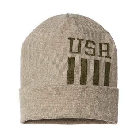 CAP AMERICA USA-Made Patriotic Cuffed Beanie - CAP AMERICA RK12 CAP AMERICA Khaki/ Olive USA One Size