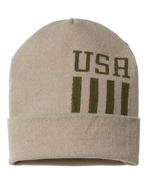 CAP AMERICA USA-Made Patriotic Cuffed Beanie - CAP AMERICA RK12 CAP AMERICA Khaki/ Olive USA One Size