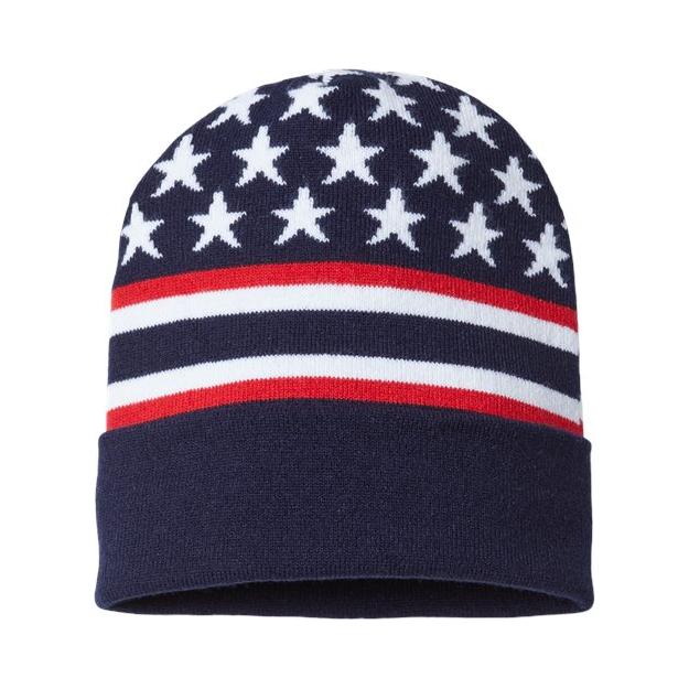 CAP AMERICA USA-Made Patriotic Cuffed Beanie - CAP AMERICA RK12 CAP AMERICA Navy Flag One Size