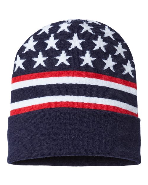 CAP AMERICA USA-Made Patriotic Cuffed Beanie - CAP AMERICA RK12 CAP AMERICA Navy Flag One Size