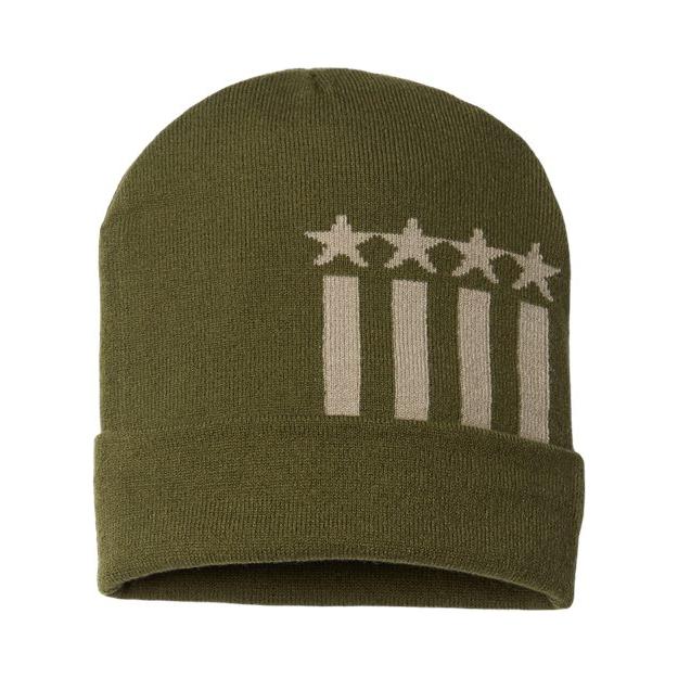 CAP AMERICA USA-Made Patriotic Cuffed Beanie - CAP AMERICA RK12 CAP AMERICA Olive/ Khaki Stars One Size