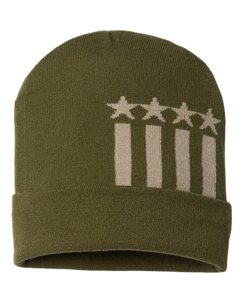 CAP AMERICA USA-Made Patriotic Cuffed Beanie - CAP AMERICA RK12 CAP AMERICA Olive/ Khaki Stars One Size