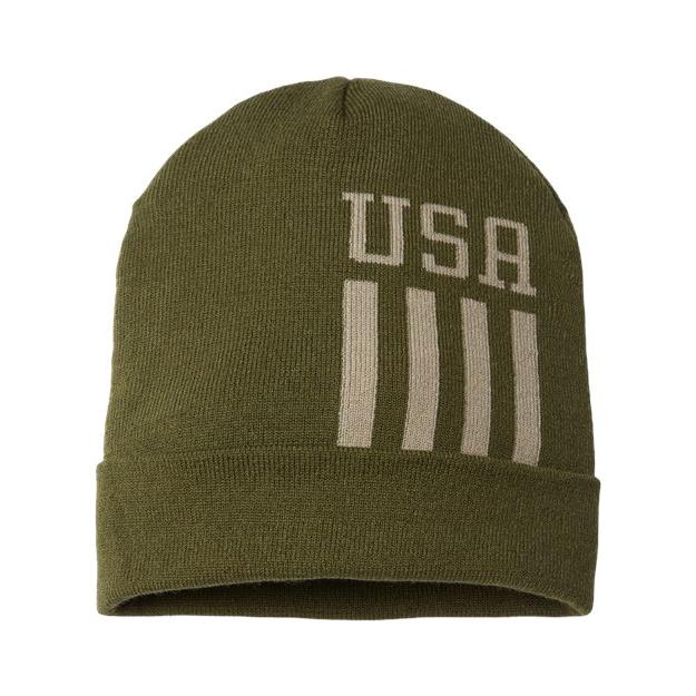 CAP AMERICA USA-Made Patriotic Cuffed Beanie - CAP AMERICA RK12 CAP AMERICA Olive/ Khaki USA One Size