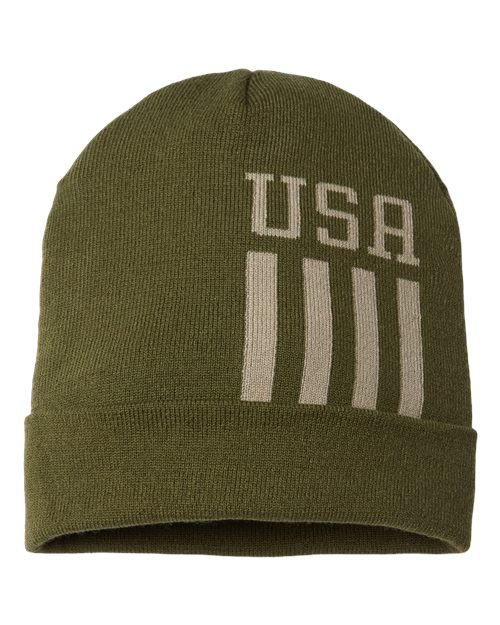 CAP AMERICA USA-Made Patriotic Cuffed Beanie - CAP AMERICA RK12 CAP AMERICA Olive/ Khaki USA One Size