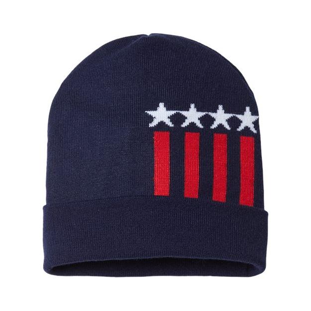 CAP AMERICA USA-Made Patriotic Cuffed Beanie - CAP AMERICA RK12 CAP AMERICA True Navy/ White/ True Red Stars One Size