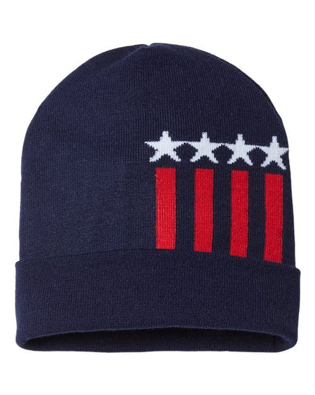 CAP AMERICA USA-Made Patriotic Cuffed Beanie - CAP AMERICA RK12 CAP AMERICA True Navy/ White/ True Red Stars One Size