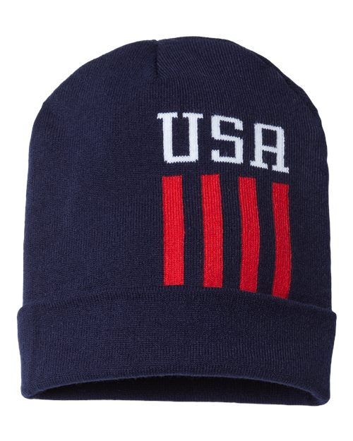 CAP AMERICA USA-Made Patriotic Cuffed Beanie - CAP AMERICA RK12 CAP AMERICA True Navy/ White/ True Red USA One Size