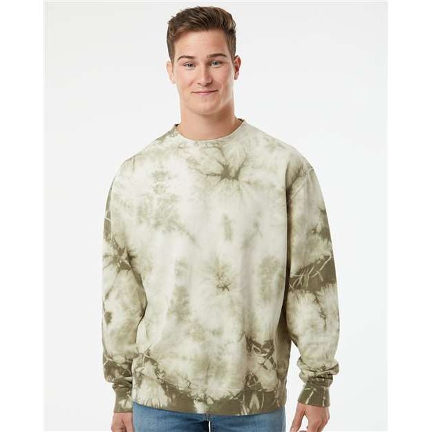 Independent Trading Co. Midweight Tie-Dyed Crewneck Sweatshirt - Independent Trading Co. PRM3500TD Independent Trading Co. Tie Dye Olive XS