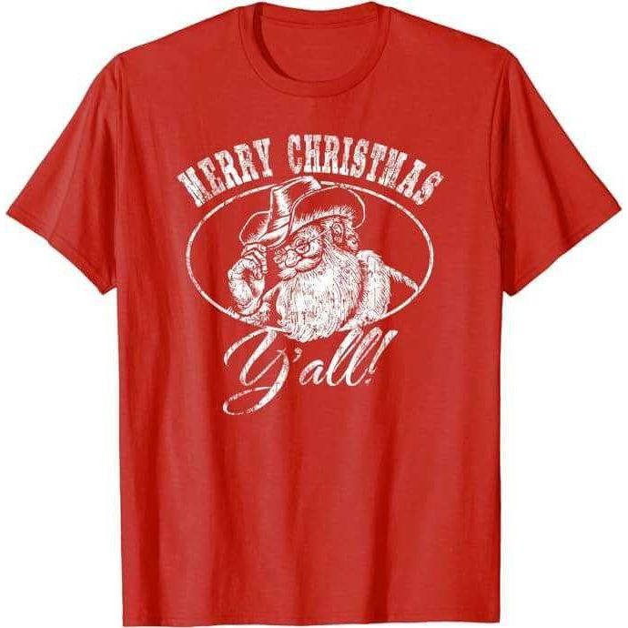 Merry Christmas Y'all Funny Country Cowboy Santa Claus T-Shirt Joe's USA X-Small