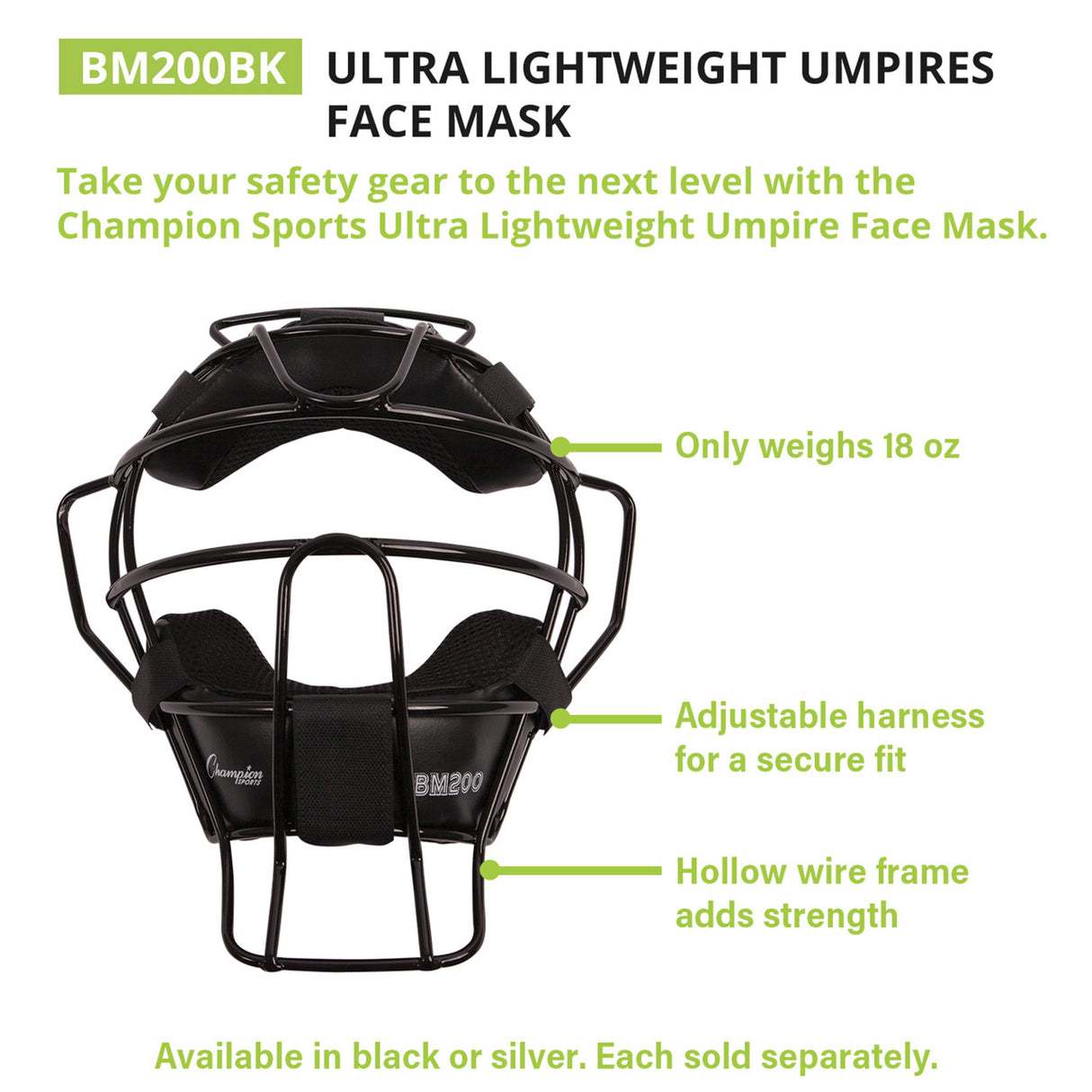 ULTRA LIGHTWEIGHT UMPIRE FACE MASK WITH DRYTEK BLACK