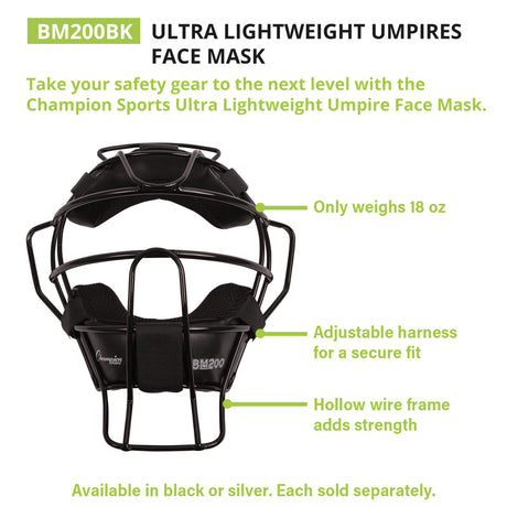 ULTRA LIGHTWEIGHT UMPIRE FACE MASK WITH DRYTEK BLACK