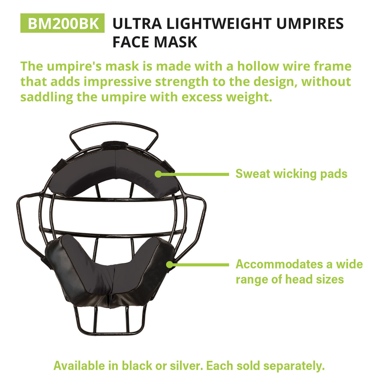 ULTRA LIGHTWEIGHT UMPIRE FACE MASK WITH DRYTEK BLACK