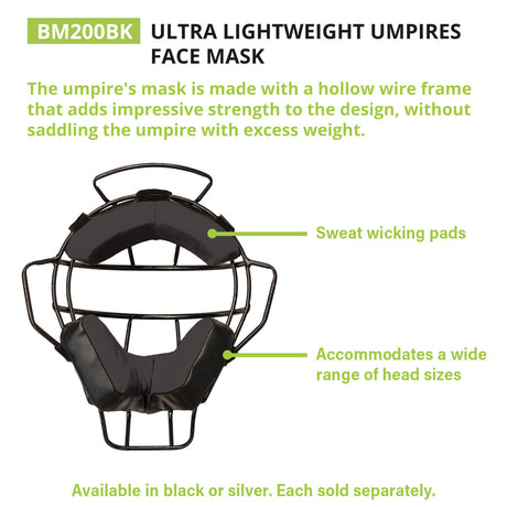 ULTRA LIGHTWEIGHT UMPIRE FACE MASK WITH DRYTEK BLACK