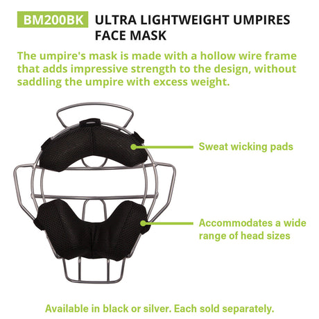 ULTRA LIGHTWEIGHT UMPIRE FACE MASK WITH DRYTEK BLACK