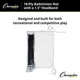 Champion Sports 18-PLY BADMINTON NET, 1.5" HEADBAND