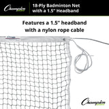 Champion Sports 18-PLY BADMINTON NET, 1.5" HEADBAND