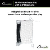 Champion Sports 18-PLY BADMINTON NET, 2" HEADBAND