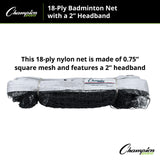 Champion Sports 18-PLY BADMINTON NET, 2" HEADBAND